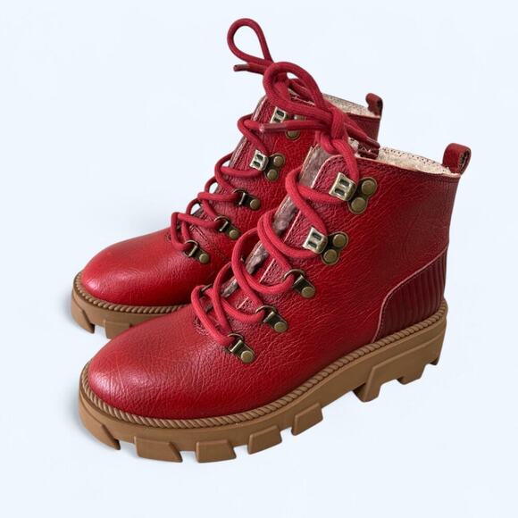 Kelsi Dagger Brooklyn Shoes Red Lace Up Lug Sole Ankle Combat Boots sz 5.5 M EUC - Picture 2 of 12